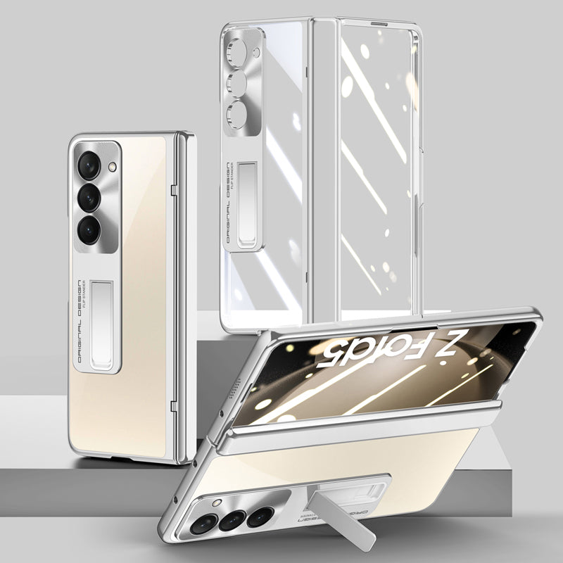 For Samsung Galaxy Z Fold5 5G Clear Kickstand Cover Hinge Protection Electroplating PC Phone Case with HD Tempered Glass Film For Samsung Galaxy Z Fold5 5G Clear Kickstand Cover Hinge Protection Electroplating PC Phone Case with HD Tempered Glass Film